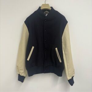 Golden Bear Varsity Jacket Navy Wool Tan Leather XL USA